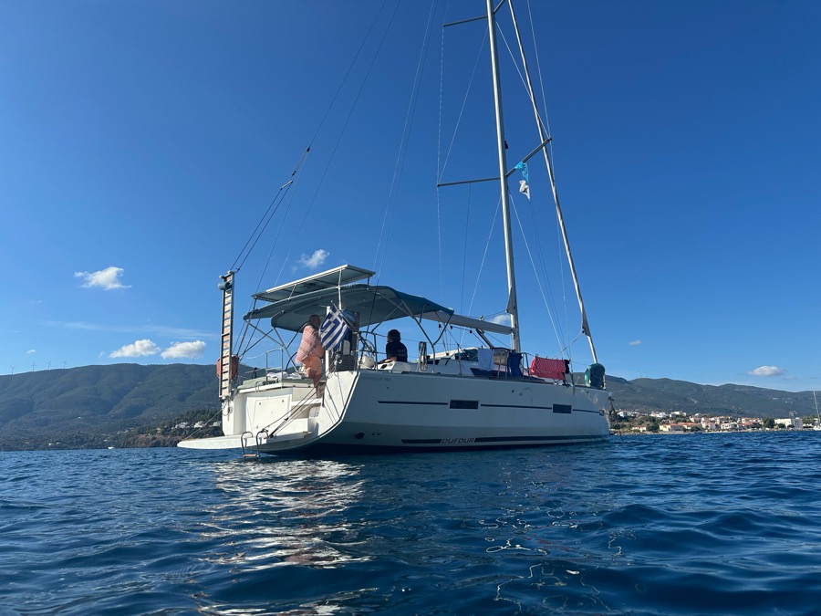 At anchor off Poros, Greek Odyssey '25